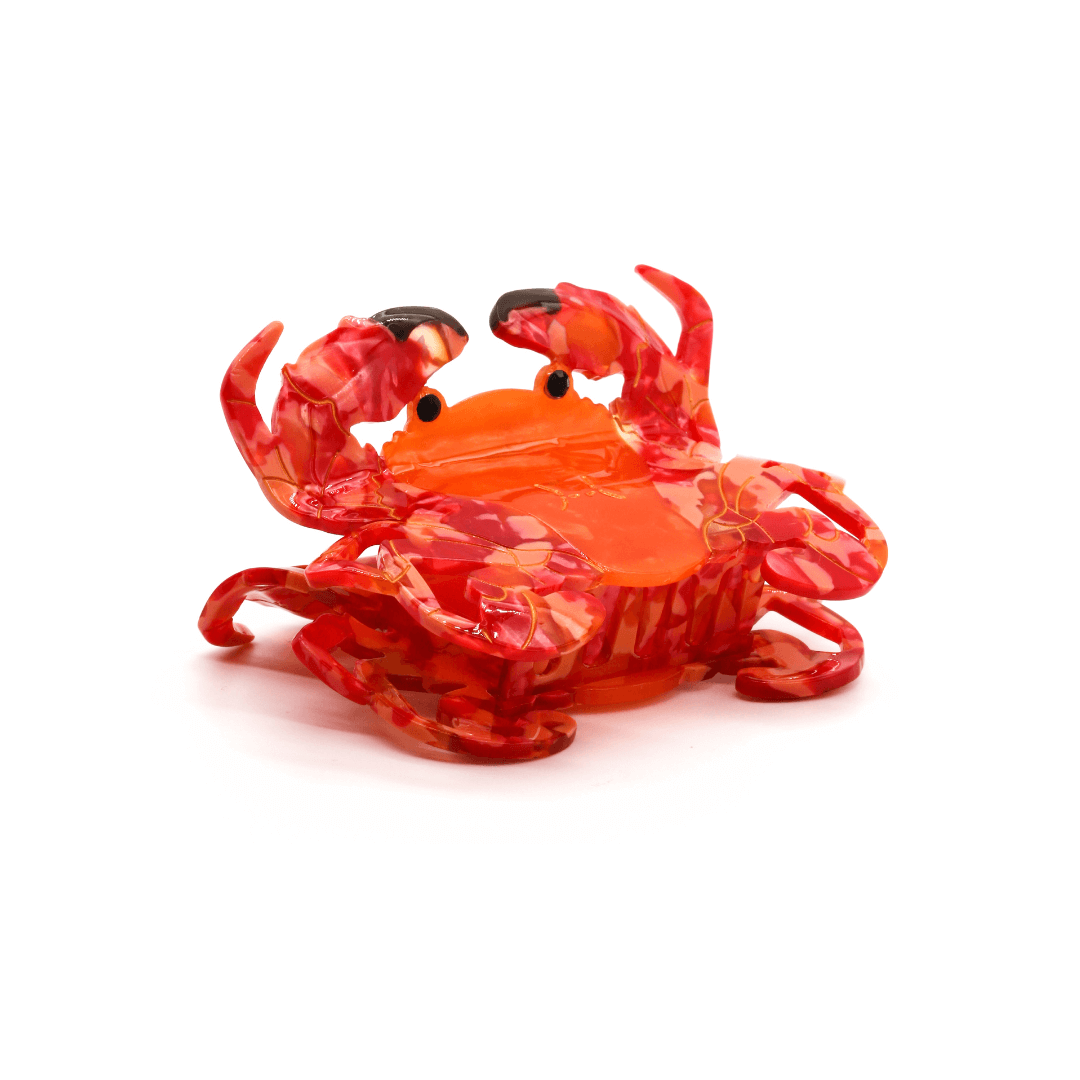 CRAB HAIRCLIP in playful crab design, made from smooth cellulose acetate, perfect seaside-inspired accessory.