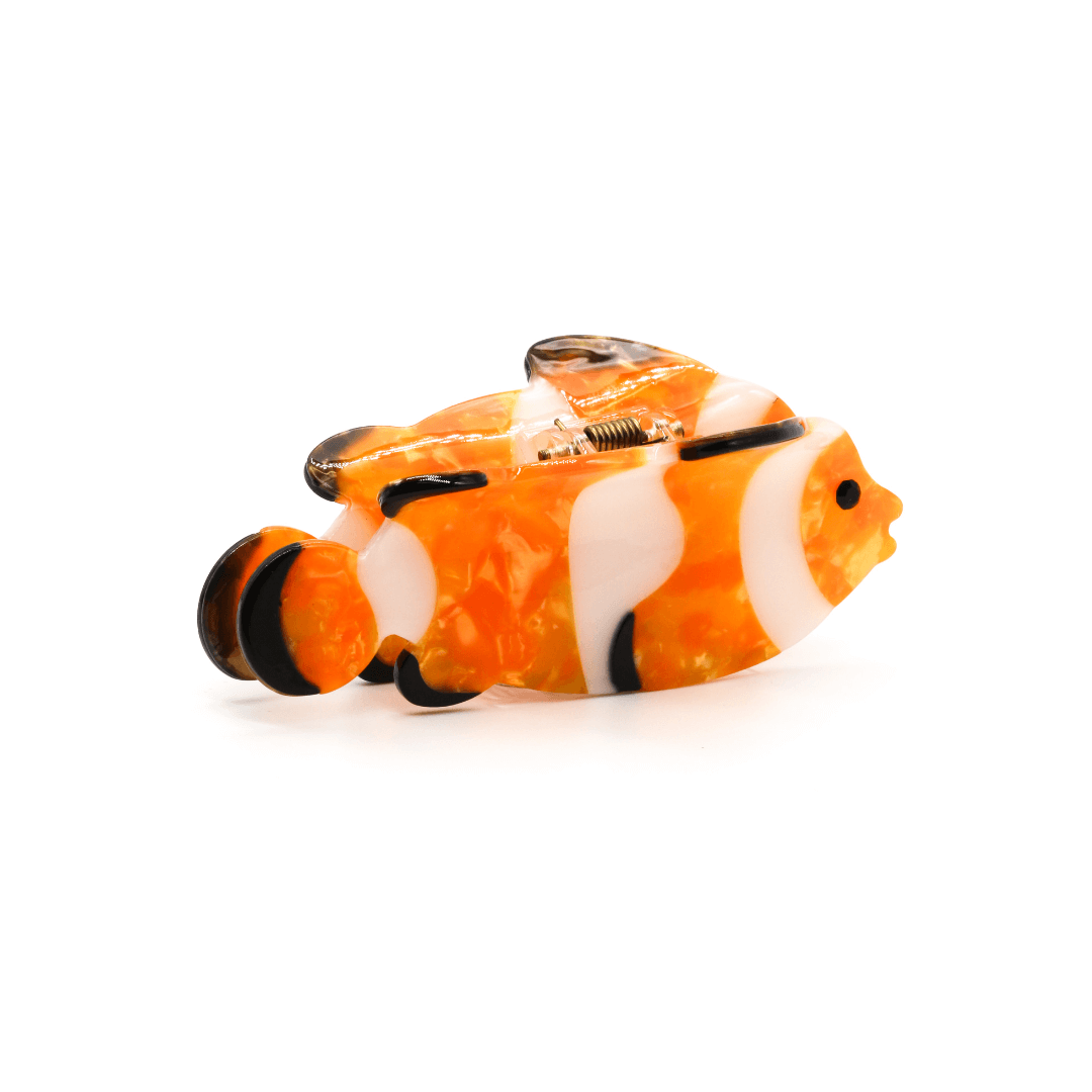 ORANGE FISH HAIRCLIP featuring a vibrant orange and white fish design, perfect for summer hairstyles.