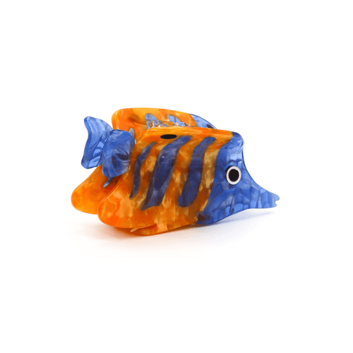 BLUE FISH HAIRCLIP in vibrant blue and orange tones, perfect for adding a marine touch to any hairstyle.